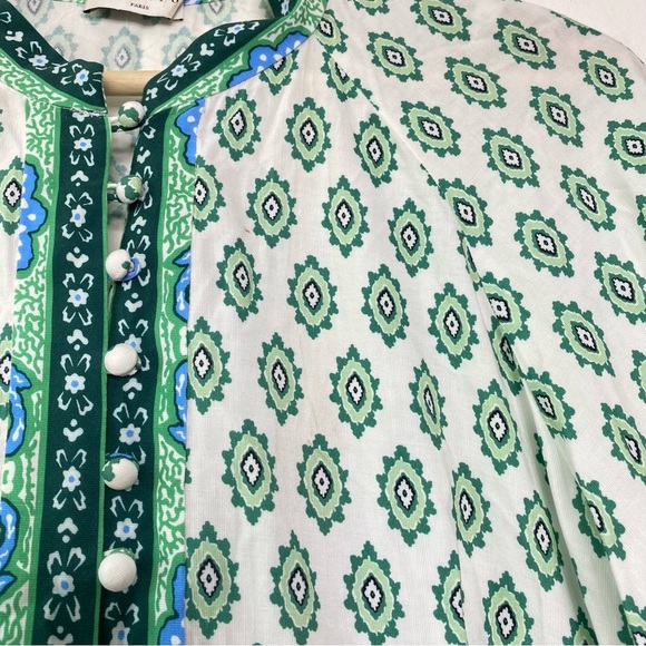 Sandro Paris Green Naima Mix Print Mini Dress Long Sleeve - Picture 4 of 8